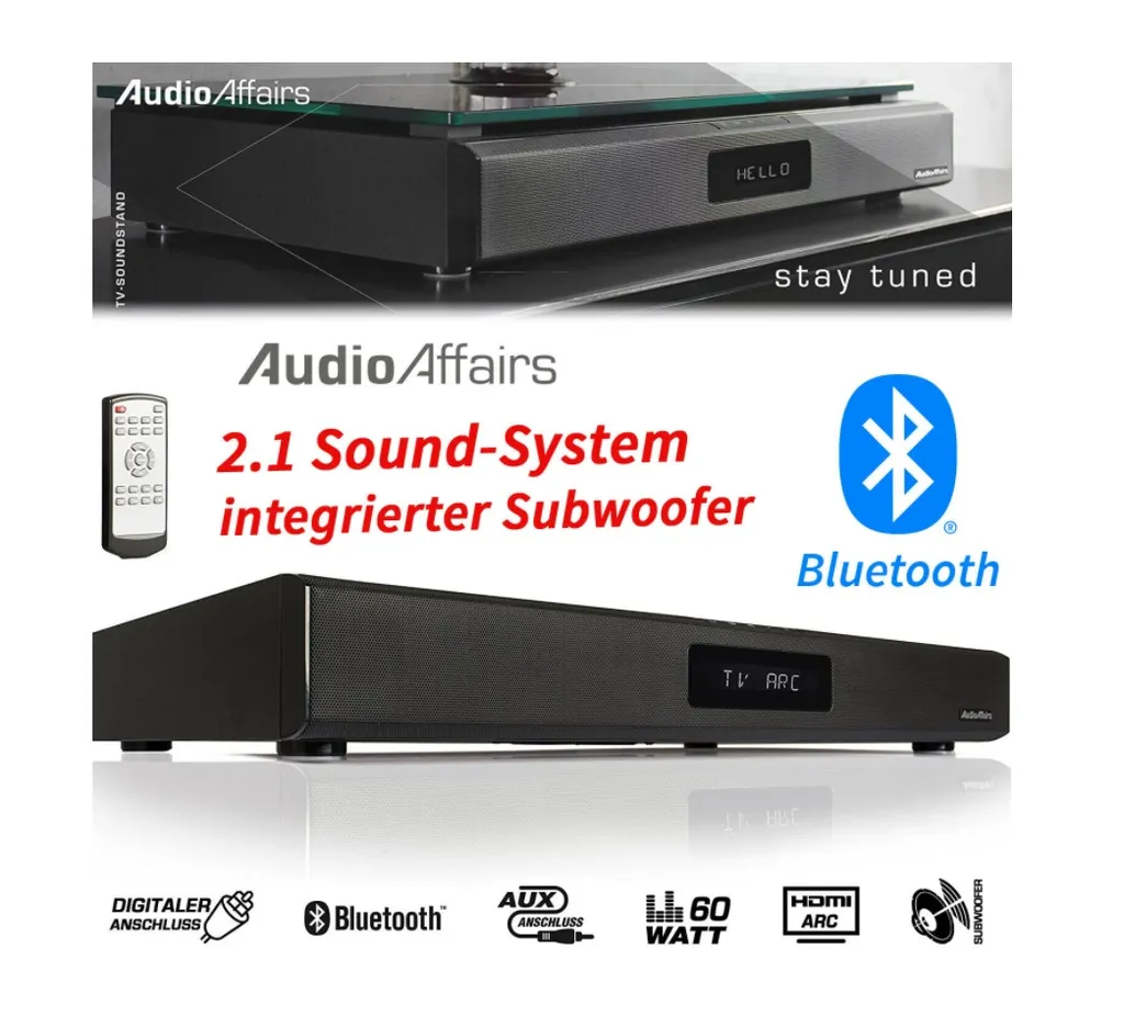 AudioAffairs TVS 2018 TV-Soundstand - HDMI Arc Heimkinoanlage Soundbar Mit FM PLL UKW Radio, Integriertem Subwoofer, Bluetooth 3.0 & Fernbedienung Schwarz – Bild 13