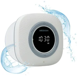 MEDION Akku Bluetooth Duschradio Mit LED-Display Und Saugnapf Badradio Wasserfest Dusch Radio Lautsprecher IPX6