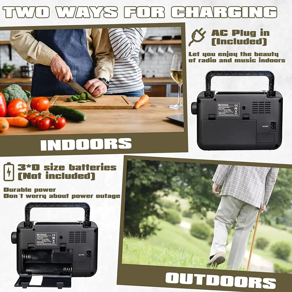 Retekess TR604 Tragbares Radio Kofferradio, FM AM Radio Mit Großer Lautsprecherunterstützung, Radio Batteriebetrieben Mit Alkaline-Batterie Oder Wechselstrom Einfach Zu Bedienen Für Ältere Mensche – Bild 5