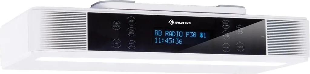 Auna KR-140 Bluetooth-Küchenradio - Unterbau-Radio, DAB+/UKW Radio, 2 X 3 Watt RMS, Touch-Display, Freisprechfunktion, LED-Kochflächen-Beleuchtung, Alarmfunktionen, 40 Speicherplätze, Weiß