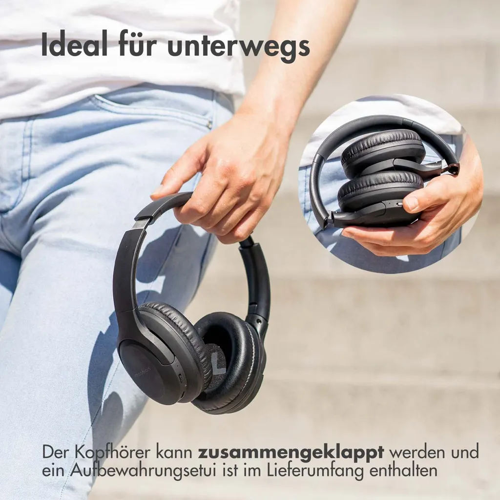 Bluetooth Kopfhörer Kabellos Bluetooth - Kopfhörer Bluetooth - Kabellose Kopfhörer - Bluetooth Kopfhörer Over-ear - Mit Aktivem Noise-Cancelling - Schwarz - IMOSHION® – Bild 7