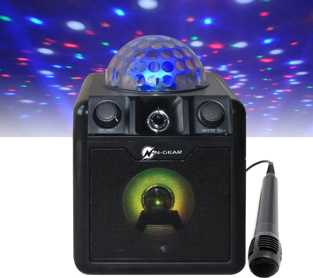 N-GEAR N-Gear DISCO410 Karaoke & Party Bluetooth Lautsprecher Mit Discokugel, Lichteffekten & Mikrofon Bluetooth-Lautsprecher