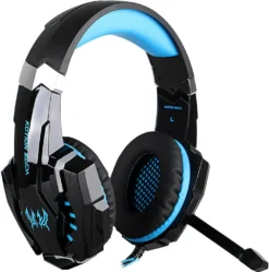 3.5mm Gaming Kopfhörer Over Ear Game Headset Geräuschunterdrückung Kopfhörer Mit Mikrofon LED Licht Lautstärkeregler, Schwarz-blau