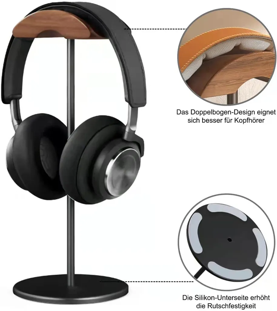 Kopfhörerhalter Kopfhörerständer Universal Aus Holz Kopfhörer Halter Headset Halterung- In Walnussholz – Bild 3