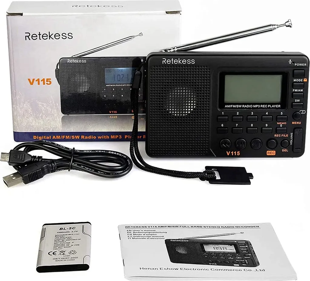 Retekess V115 Weltempfänger Batteriebetrieben, Taschenradio Mit Batterie, UKW FM AM SW Transistor, Recorder Mit MP3, Sleeptimer Für Küche, Outdoor (Schwarz) – Bild 8