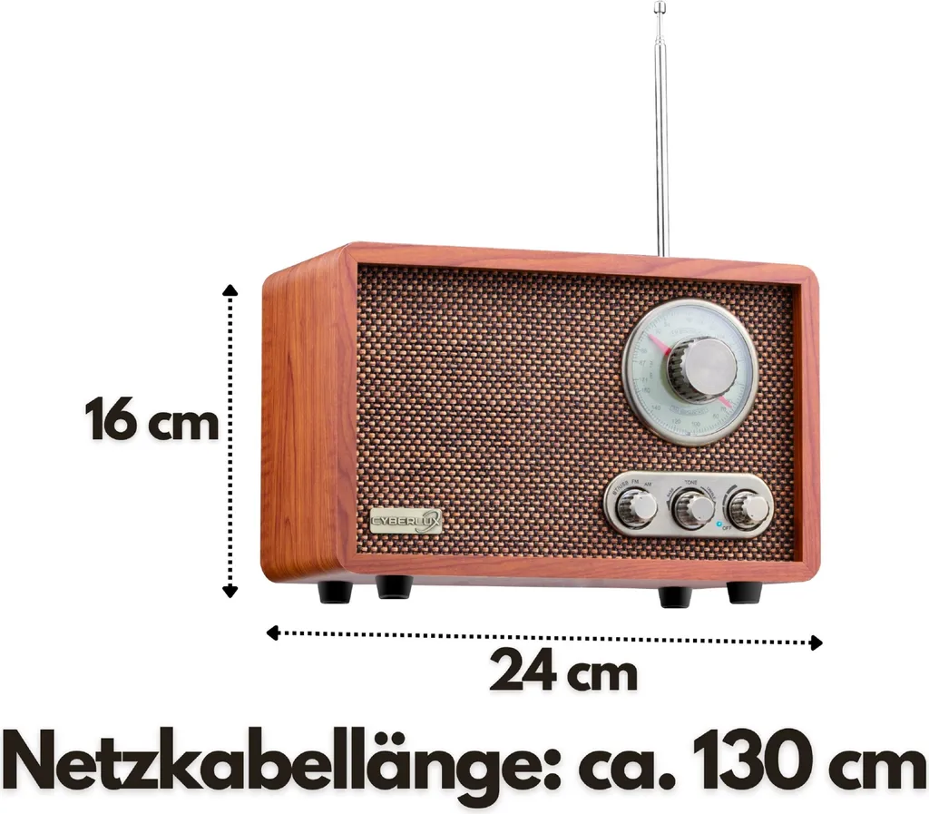 Cyberlux Bluetooth Radio | Retro-Radio | USB | SD-Karten Slot | FM/AM | Retro Design | Antenne – Bild 7