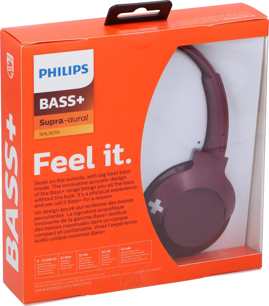 Philips On-Ear Kopfhörer Bass Plus SHL3070 Rot Bügelkopfhörer Faltbar Mit Kabel – Bild 2