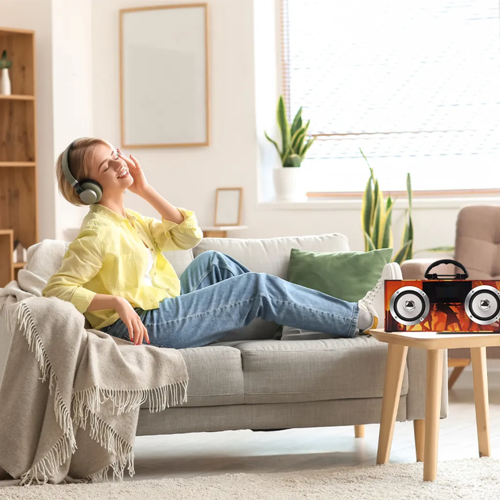 Bluetooth Lautsprecher Smart Speaker Stereo Bass Akku Led Kabelloser Tragbarer Boombox Party Disco TF SD Wireless Musikbox BT 5.0 Funk FM Radio Orange Retoo – Bild 10