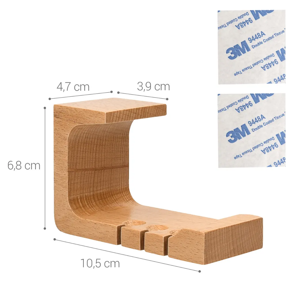 Kwmobile Overear Kopfhörer Holz Hängehalterung - Buchenholz Gaming Headset Halterung Tisch Wand - Over Ear Headphone Dual Kopfhörerhalter Halter – Bild 4