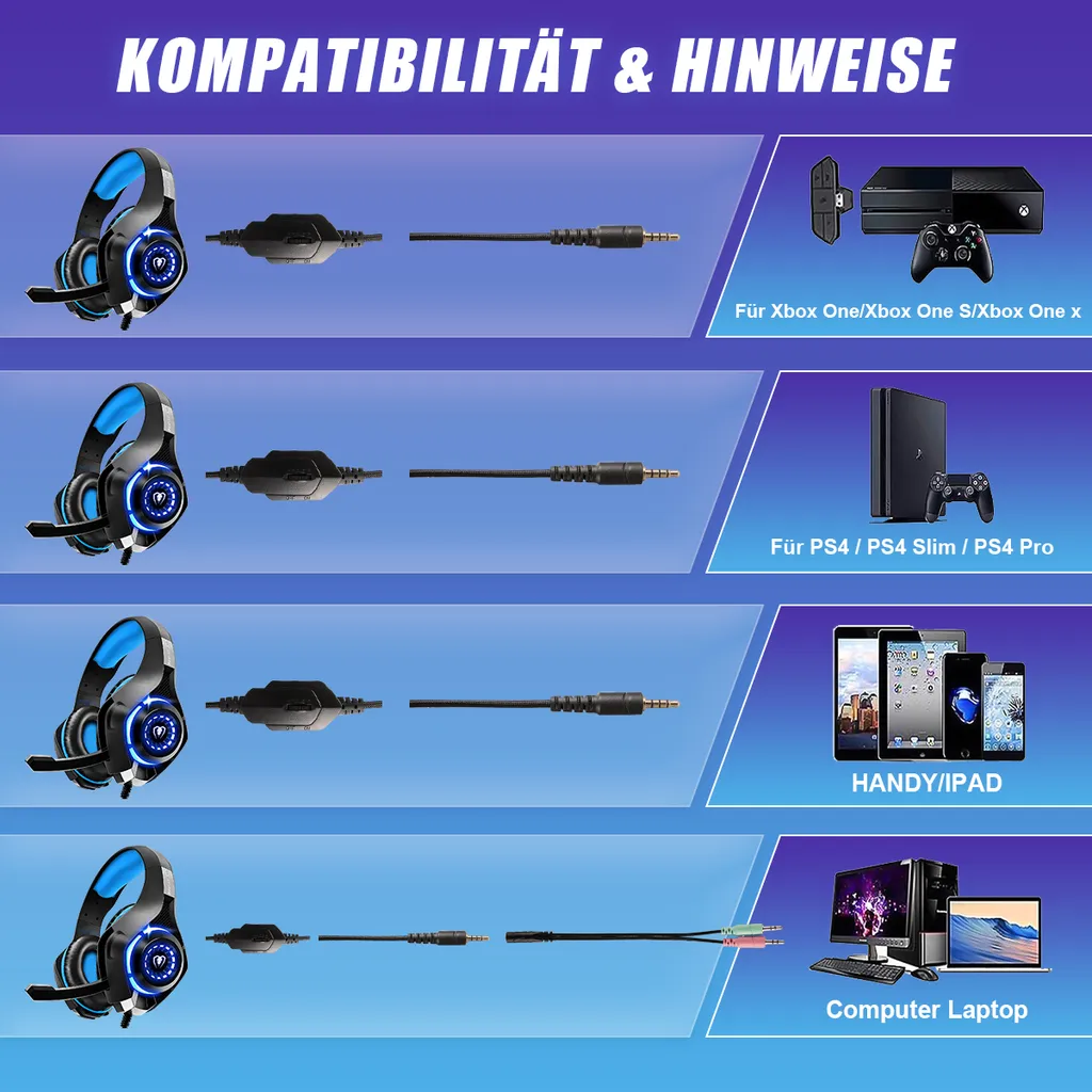 Gaming-Headset Für PS4 PS5 Xbox One Switch PC Mit Mikrofon Mit Geräuschunterdrückung Und Tiefem Bass-Stereo-Sound – Bild 5