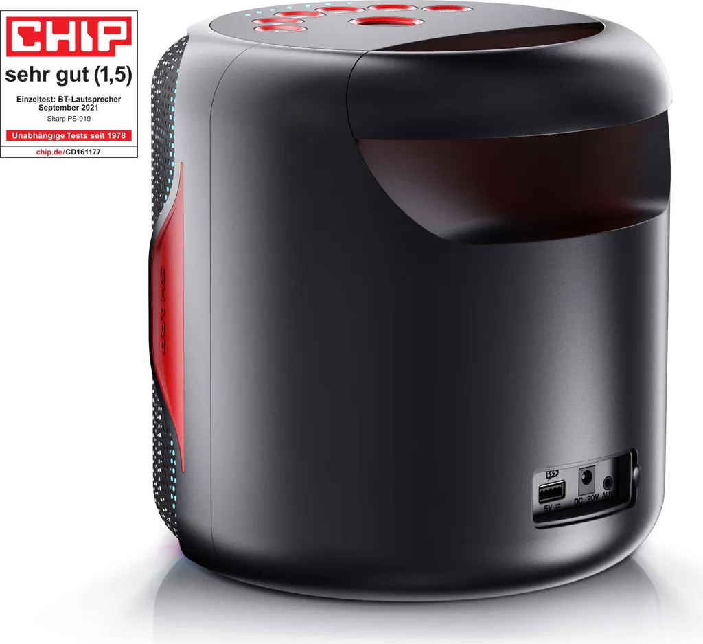 Sharp PS-919 2.1 Bluetooth-Lautsprecher, 130 Watt RMS, Wasserabweisendes GehĂ€use, Farbe: Schwarz â Bild 2