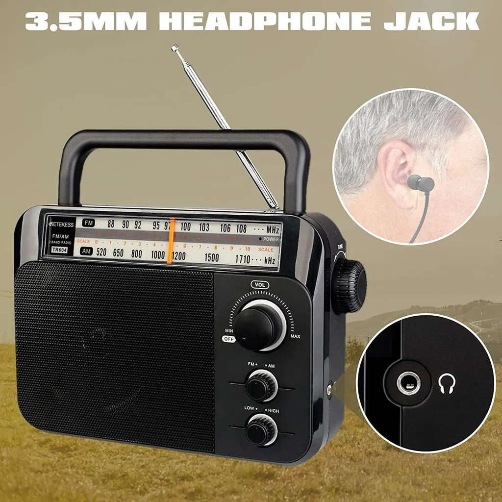 Retekess TR604 Tragbares Radio Kofferradio, FM AM Radio Mit Großer Lautsprecherunterstützung, Radio Batteriebetrieben Mit Alkaline-Batterie Oder Wechselstrom Einfach Zu Bedienen Für Ältere Mensche – Bild 9