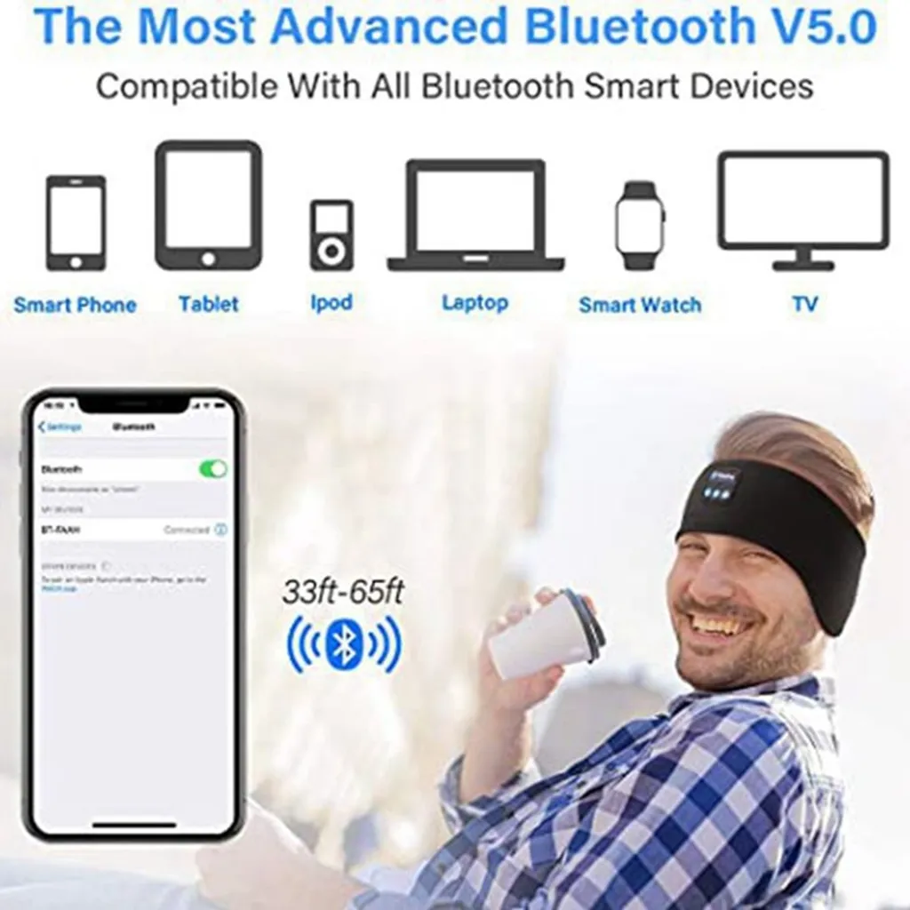 Schlaf Kopfhörer Bluetooth Schlaf Kopfhörer Stereo Lautsprecher Wireless Bluetooth Sport Stirnband Waschbare (Blau) – Bild 4
