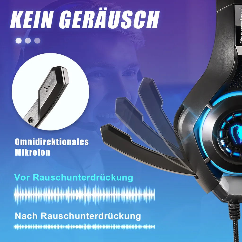 Gaming-Headset Für PS4 PS5 Xbox One Switch PC Mit Mikrofon Mit Geräuschunterdrückung Und Tiefem Bass-Stereo-Sound – Bild 3