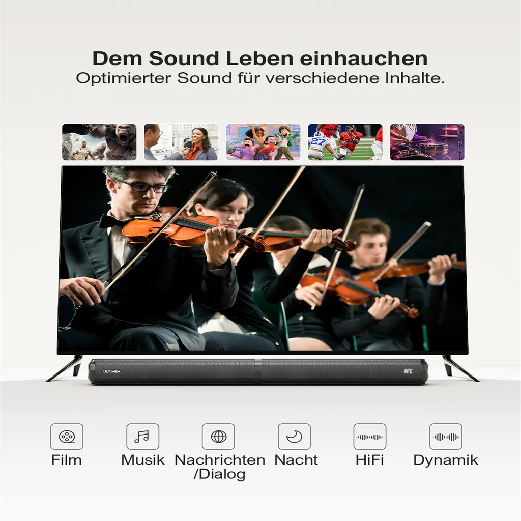 Ultimea Soundbar Bluetooth 2.2 Kanal, 2 In 1 Abnehmbares Design, Eingebaute 2 Hochtöner Und Tieftöner, Bluetooth 5.0, ARC, Optisch, AUX Und USB – Bild 4