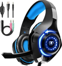Gaming Headset Für PS5 PS4 Xbox Series PC, Over Ear 3.5 Mm Deep Bass Stereo Surround Sound PS5 Headset Mit Noise Cancelling Mic Und LED Licht Für Laptop, Switch, Tablet