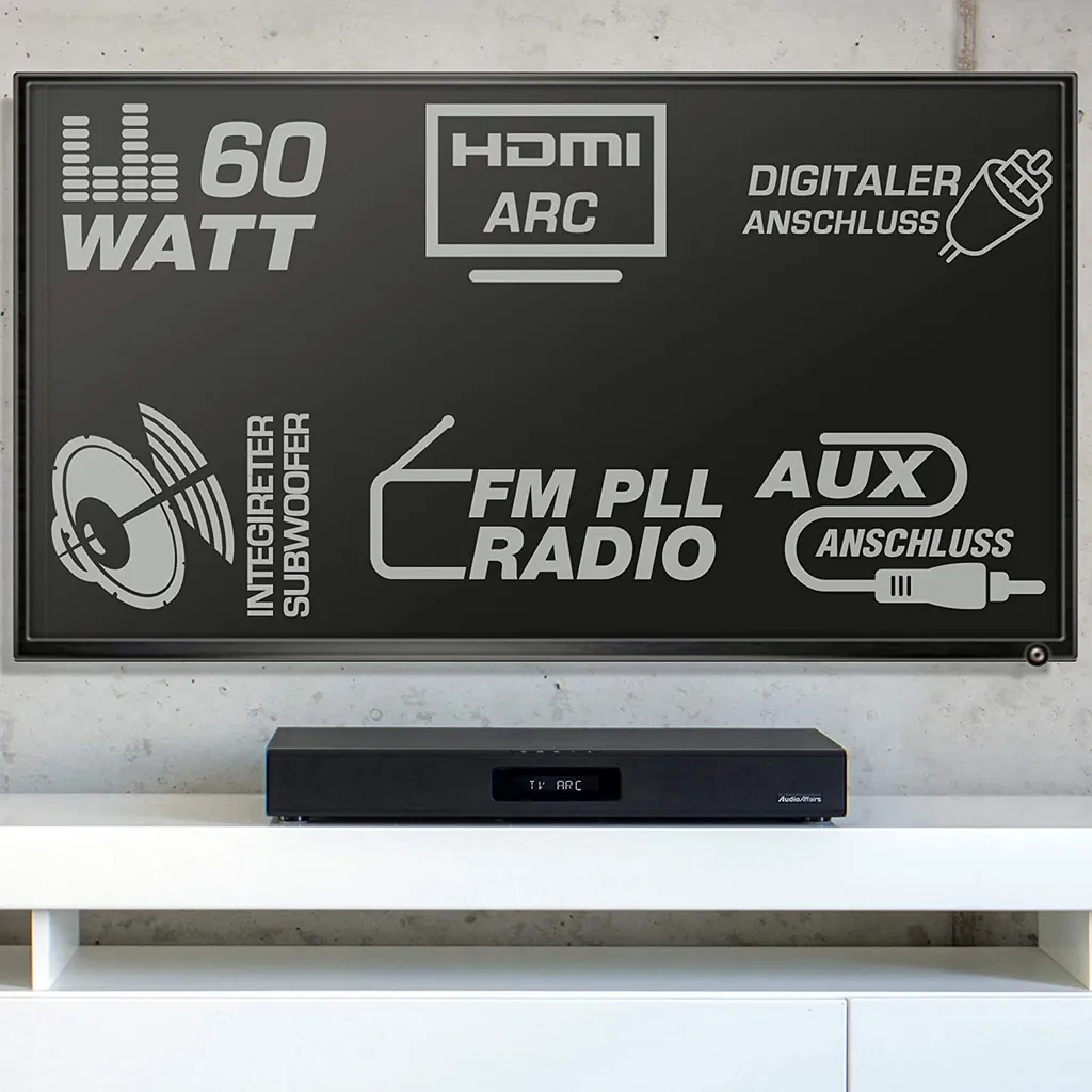 AudioAffairs TVS 2018 TV-Soundstand - HDMI Arc Heimkinoanlage Soundbar Mit FM PLL UKW Radio, Integriertem Subwoofer, Bluetooth 3.0 & Fernbedienung Schwarz – Bild 11