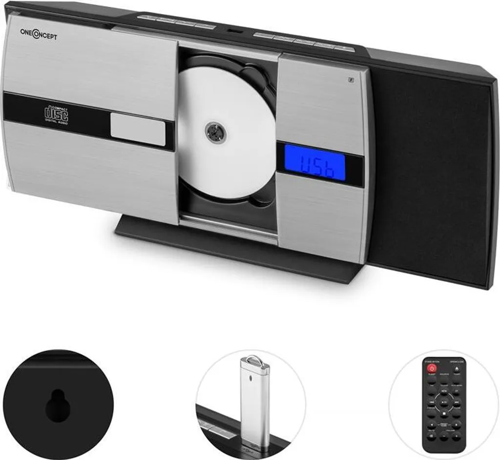 V-15-BT Stereoanlage BT CD USB MP3 UKW AUX Wecker Wandmontage Fernbedienung Schwarz – Bild 3