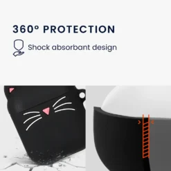 Kwmobile Schutzhülle Kompatibel Mit Apple Airpods 1 & 2 - Hülle Kopfhörer - Silikon Case Cover Katze Schwarz Weiß