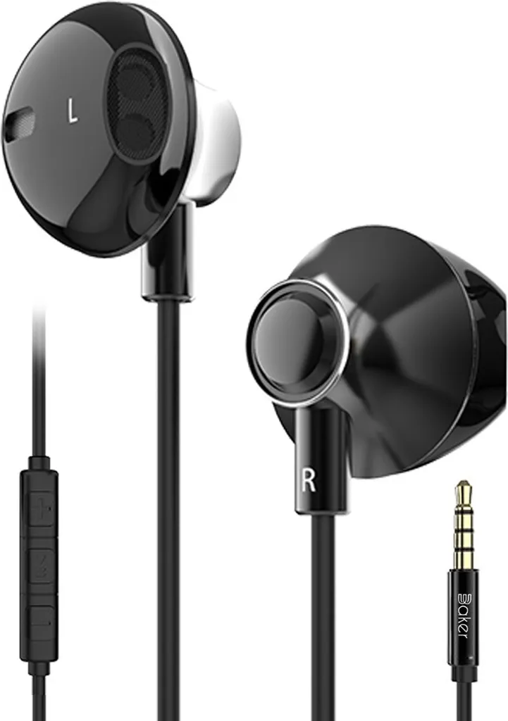 Baker Kopfhörer Mit Kabel, 3,5mm HiFi-Ohrhörer Mit Mikrofon Stereo Earphones, Schwarz