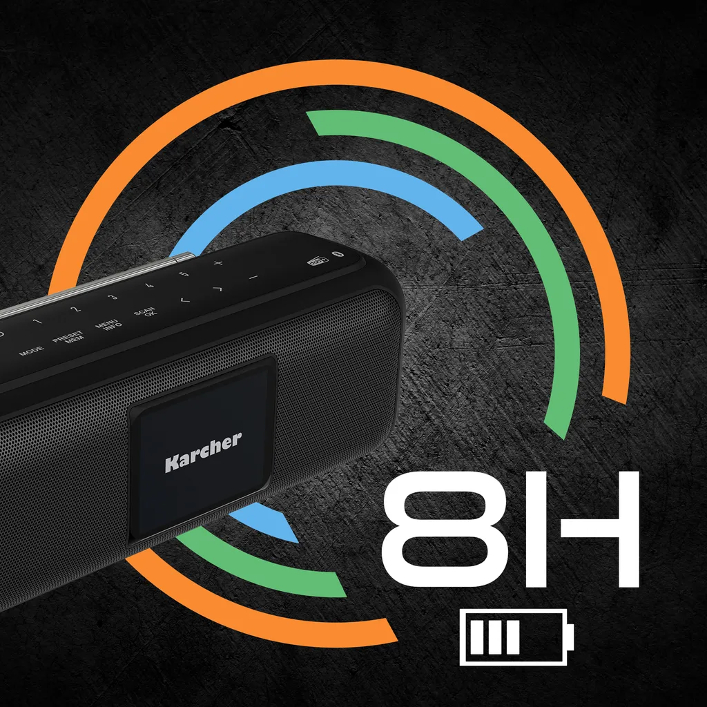 Karcher DAB Go Tragbarer Bluetooth Lautsprecher & Digitalradio DAB+ / UKW Radio Mit 2,4' Farbdisplay/Wecker / 5 Watt Stereo-Sound/USB-C/Akku – Bild 7