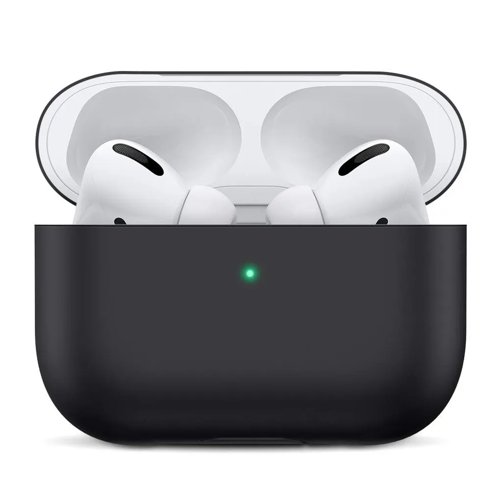 Silikon Hülle Kompatibel Mit AirPods Pro Case Passgenaue Zweiteilige Schutzhülle Für AirPods Pro Ladecase, Ultradünnes Case Mit Sichtbarer Front LED & Unterstützt Kabelloses Laden, Schwarz