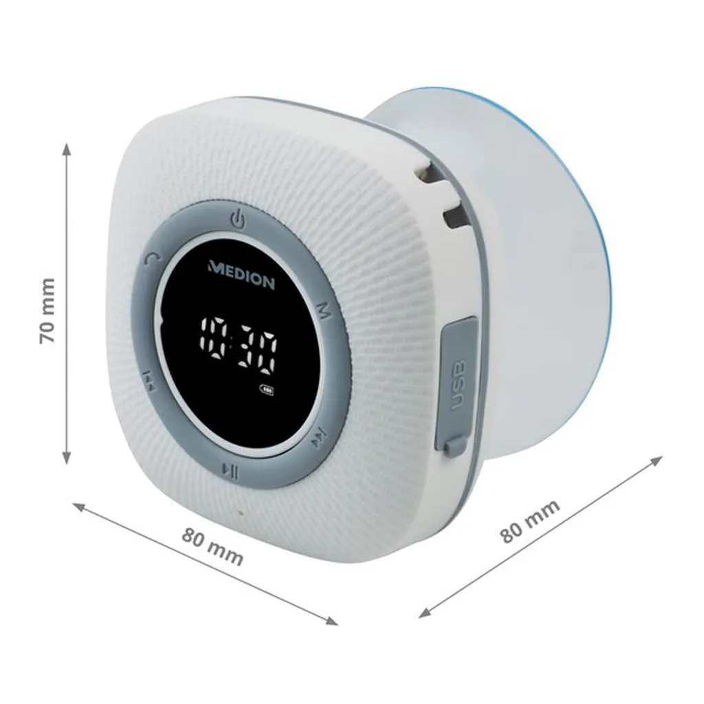 MEDION Akku Bluetooth Duschradio Mit LED-Display Und Saugnapf Badradio Wasserfest Dusch Radio Lautsprecher IPX6 – Bild 8