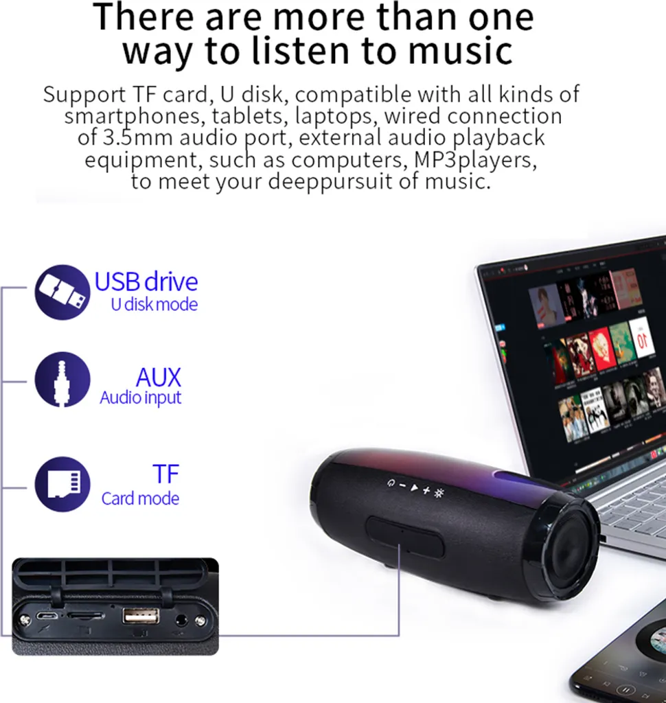 Bluetooth Lautsprecher Musikbox Tragbarer LED Bluetooth Box Mit Freisprechfunktion Für Handy Und PC FM Radio Mikro-SD Und USB Kabellos – Bild 6