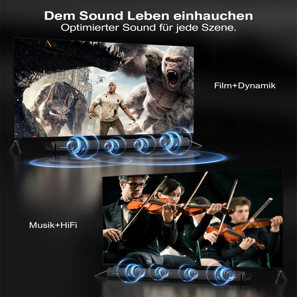 Ultimea Soundbar Bluetooth 2.2 Kanal, 2 In 1 Abnehmbares Design, Eingebaute 2 Hochtöner Und Tieftöner, Bluetooth 5.0, ARC, Optisch, AUX Und USB – Bild 7