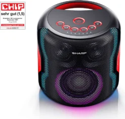 Sharp PS-919 2.1 Bluetooth-Lautsprecher, 130 Watt RMS, Wasserabweisendes Gehäuse, Farbe: Schwarz