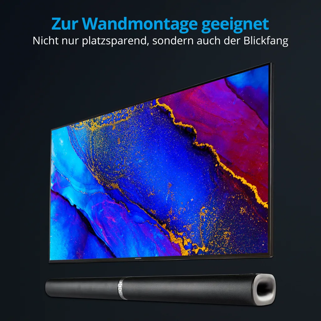 MEDION P61220 2in1 Convertible Bluetooth TV Soundbar Mit Subwoofer (2.1 Soundbar, 2 X 30 Watt, 60 Watt Subwoofer, Wandmontage, NFC, HDMI ARC Mit ECC, AUX, Optischer Eingang) – Bild 6