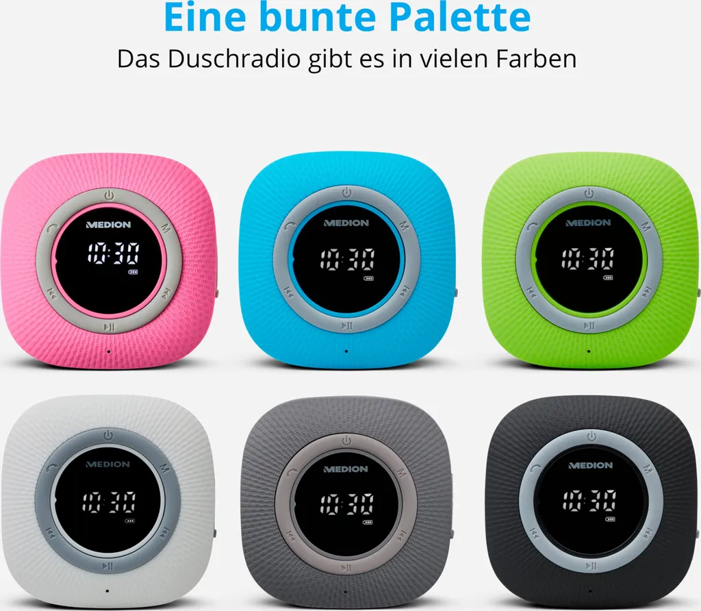 MEDION P66096 Duschradio Mit Bluetooth (Badradio, UKW Radio, Saugnapf, LED-Display, IPX6 Wasserdicht, Integrierter Akku) Grau – Bild 3