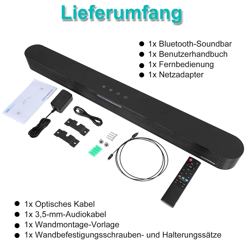 Soundbar Für TV Gerät Soundbar Eingebaute Bass, 80W 34zoll Bluetooth 5.0 Lautsprecher, Mit Fernbedienung Touchscreen, Optical Aux RCA USB Anschluss Für Heimkino Party – Bild 7