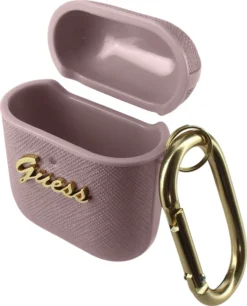 Guess AirPods Harte Schutzhülle Saffiano-Effekt Mit Guess Logo – Rosegold