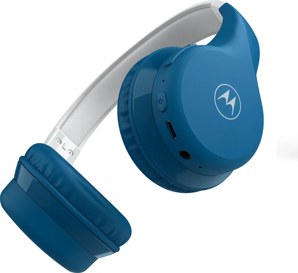Motorola Sound Kinder Kopfhörer - MOTO JR300 - Kopfhörer Für Kinder - Lautstärkebegrenzung 85dB - Mit Audio-Splitter - BPA-Frei - Ab 3 Jahren - Blau/Grau