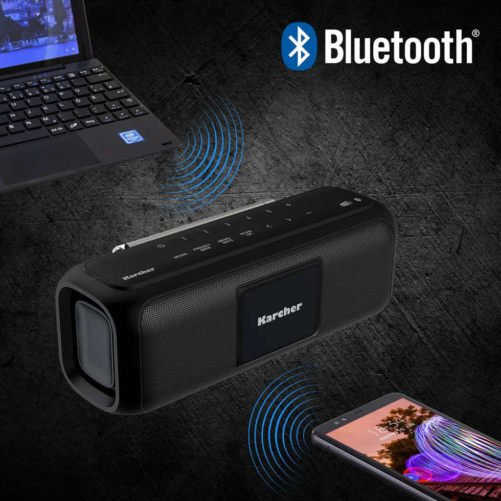 Karcher DAB Go Tragbarer Bluetooth Lautsprecher & Digitalradio DAB+ / UKW Radio Mit 2,4' Farbdisplay/Wecker / 5 Watt Stereo-Sound/USB-C/Akku – Bild 8