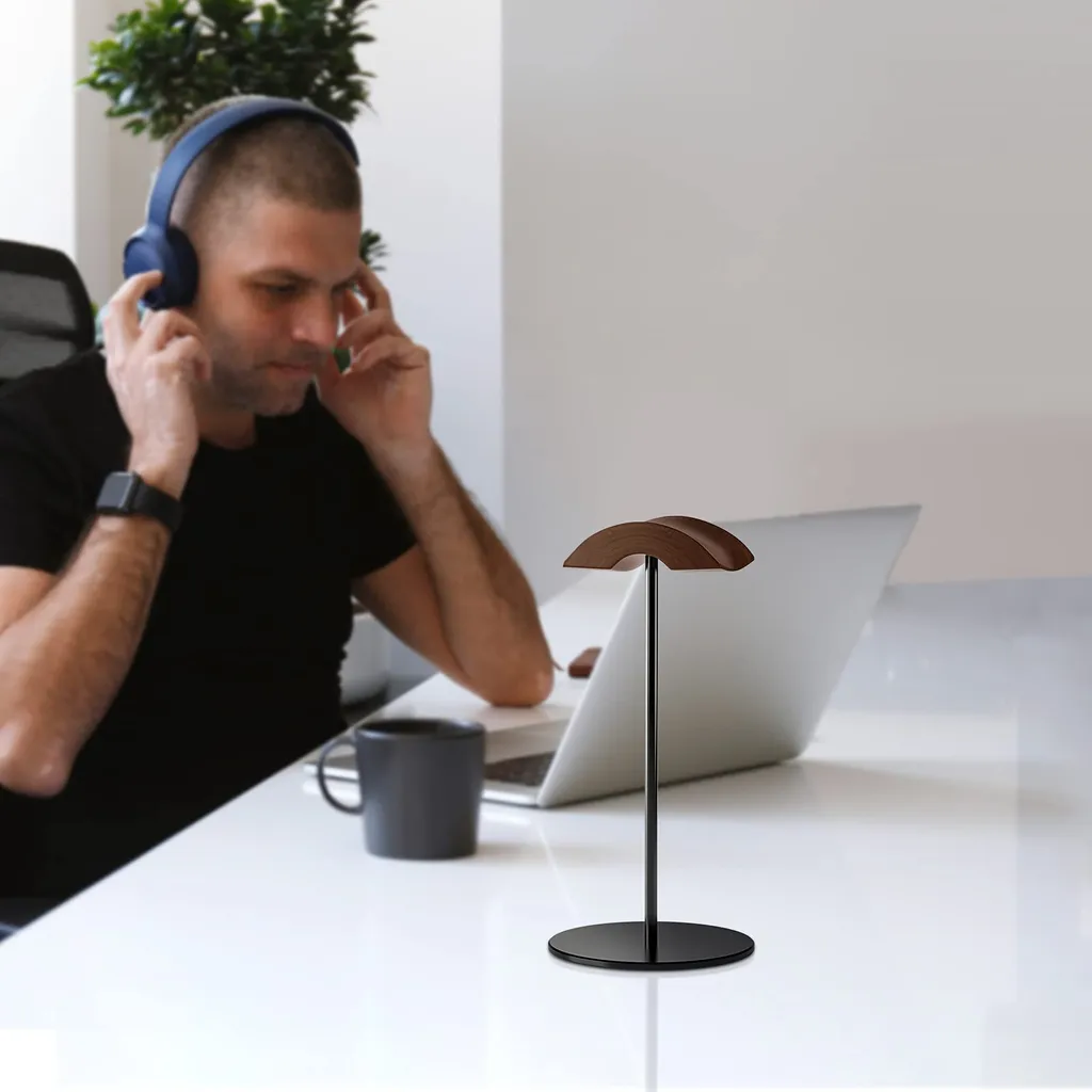 Kopfhörerhalter Kopfhörerständer Universal Aus Holz Kopfhörer Halter Headset Halterung- In Walnussholz – Bild 6