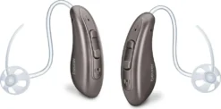 Beurer HA 70 Pair Of Digital Hearing Aids, Set Of 2, Extra Small Design, Ergonomic Fit Behind The Ear, 2 Hearing Programs, 4 Attachments Each, Storage Box With Power Bank.