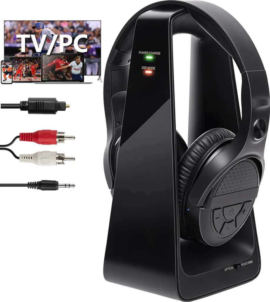 FunkKopfhörer Für TV Kopfhörer Kabellos Mit Mikrofon, HIFI-TV Headset Mit 2.4Ghz Sender 3 Klangmodi, 150ft Reichweite, Optical AUX 3.5mm RCA Audio Anschuss Für TV Pad PC
