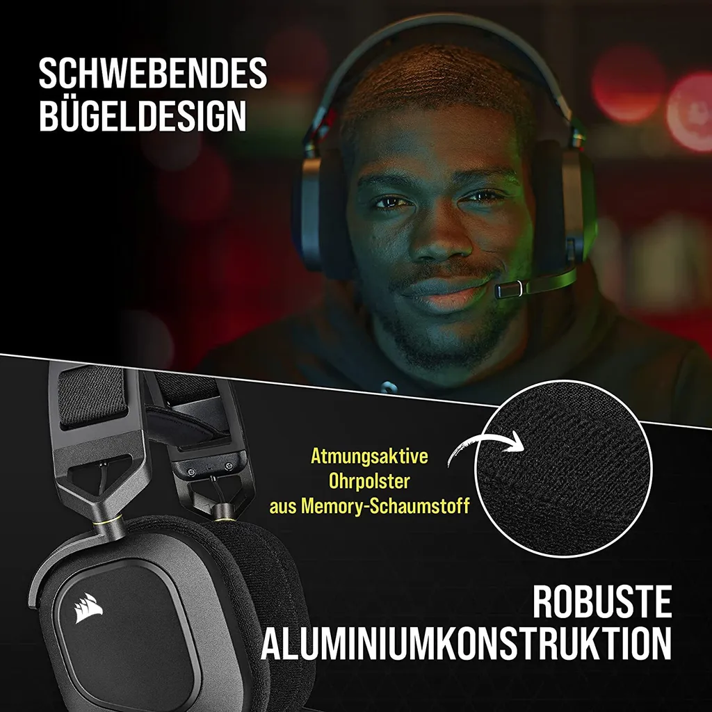 Corsair HS80 RGB WIRELESS Premium-Gaming-Headset Dolby Atmos PS4 PS5 PC Carbon – Bild 10