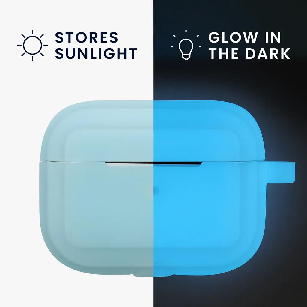 Kwmobile Hülle Kompatibel Mit Apple Airpods Pro Kopfhörer - Silikon Schutzhülle Case Cover - Leuchtet Im Dunkeln - Hellblau – Bild 3