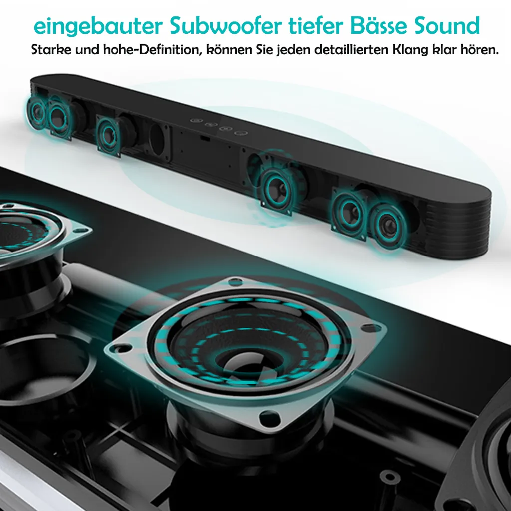 Soundbar Für TV Gerät Soundbar Eingebaute Bass, 80W 34zoll Bluetooth 5.0 Lautsprecher, Mit Fernbedienung Touchscreen, Optical Aux RCA USB Anschluss Für Heimkino Party – Bild 6