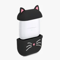 Kwmobile Schutzhülle Kompatibel Mit Apple AirPods 3 - Hülle Kopfhörer - Silikon Case Cover Katze Schwarz Weiß