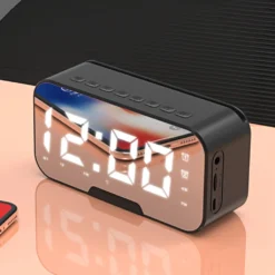 Bluetooth Lautsprecher Mit Wecker,LED Digitales Elektronische Uhr,Thermometer,Kabelloses Audio Schwarz
