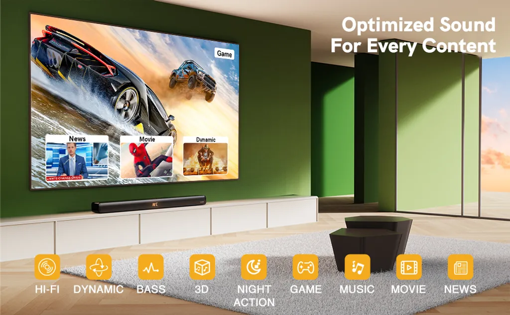 Ultimea Odine IV 2.0 Soundbar,100 W Heimkino Soundbarsystem,Bluetooth Soundbar Für Heimkino Soundsystem, TV Lautsprecher Mit 9 EQ/DSP/einstellbare Bass, HDMI ARC/Optisch/AUX/USB – Bild 9