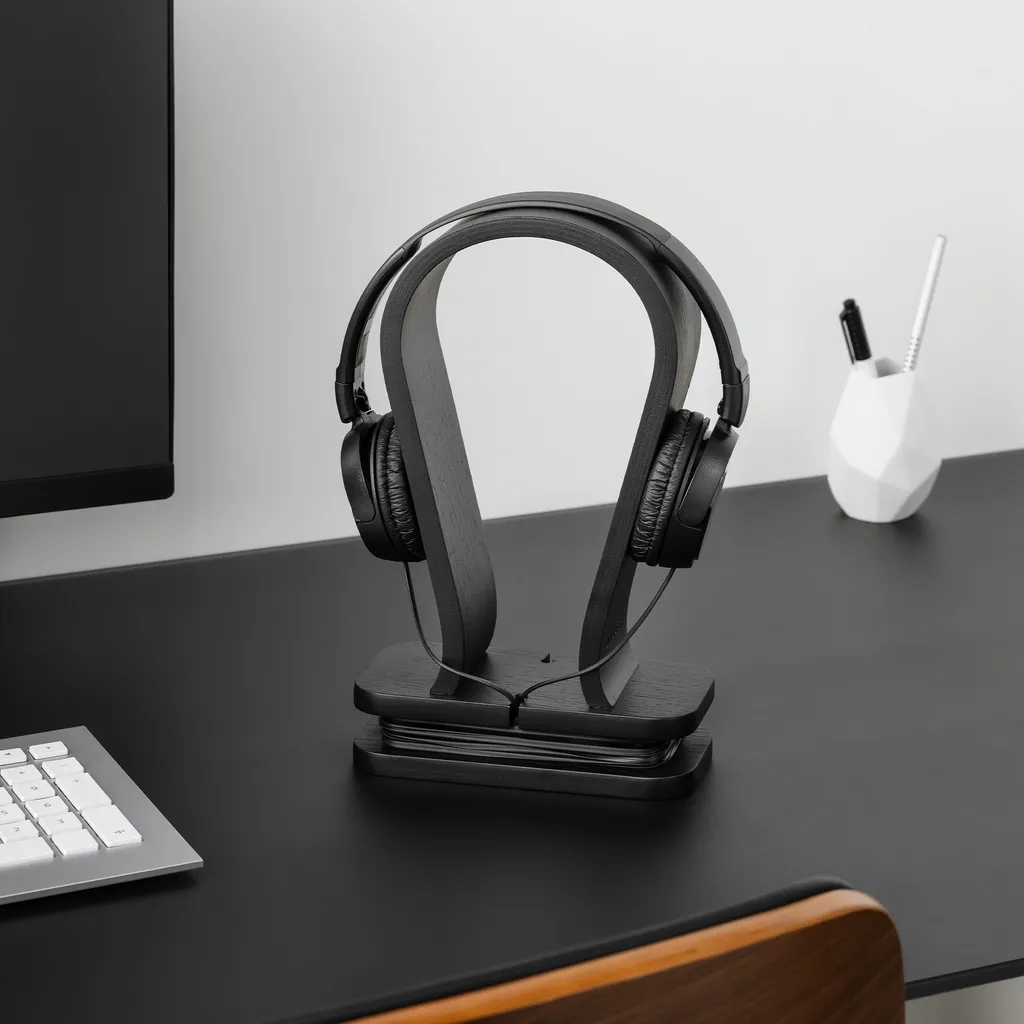 Navaris Universal Holz Kopfhörerhalter Mit Kabelhalterung - Kopfhörer Halter Headset Halterung - Kopfhörerständer Headphone Stand - Eiche