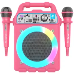 IDance K3V2 Karaoke-Set - Bluetooth-Party-Lautsprecher Mit Disco-Licht - Inklusive 2 Mikrofonen - Pink
