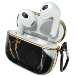 EAZY CASE Hülle In Marmoroptik Kompatibel Mit Apple AirPods 3, Cover, Perfekte Passform Für AirPod Case, Rutschfestes Etui, Stoßfeste Schutzhülle Aus Polycarbonat, Fullcover Schwarz