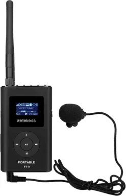 Retekess FT11 Tour Guide System FM-Transmitter Mit 2000 MAh Wiederaufladbarem Akku, Für Gleichzeitige Konferenzen(1 Sender, Schwarz)