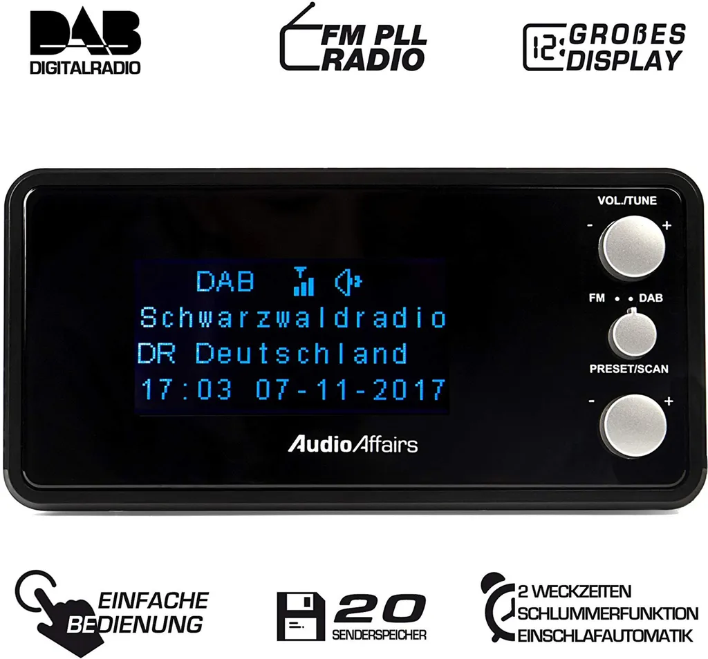 AudioAffairs Uhrenradio DAB+ | Mini Digital-Radio Für Die Küche | Radiowecker Mit 2 Weckzeiten | Snooze-, Nap- Und Sleep-Timer – Bild 2